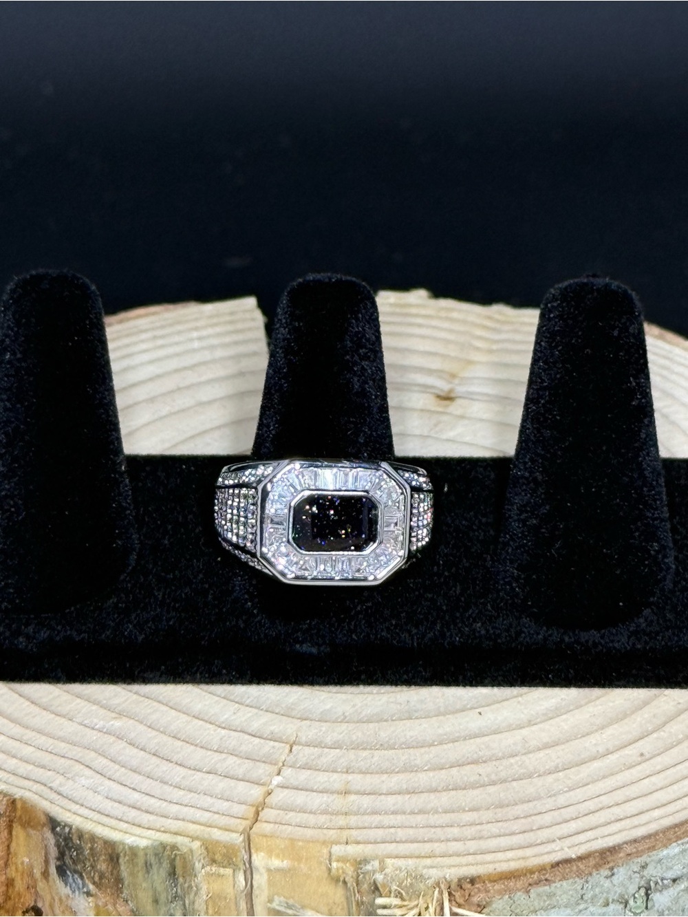 Bomb Party rhodium plated deep blue Centerstone Ring